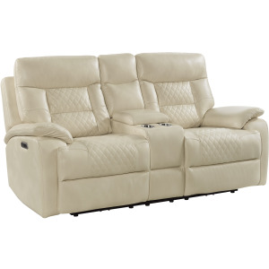 Trinidad Power Motion Loveseat with Power Motion Head Recliner & Console in Pebble Cream
