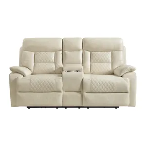 Trinidad Power Motion Loveseat with Power Motion Head Recliner & Console in Pebble Cream