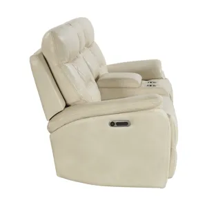 Trinidad Power Motion Loveseat with Power Motion Head Recliner & Console in Pebble Cream