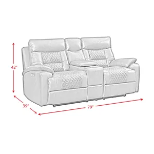 Trinidad Power Motion Loveseat with Power Motion Head Recliner & Console in Pebble Cream