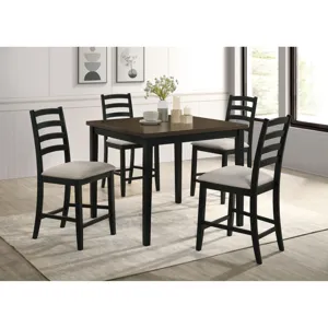 Tulane 5pc Counter Table & 4 Counter Chairs with Beige Fabric in Oak & Black