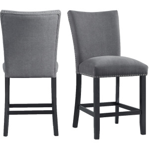 Tuscany Counter Linen Nailhead Side Chair - Charcoal