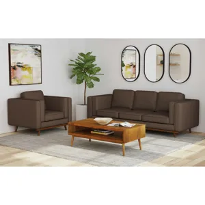 Venus Sofa in Belfast Camel with cherry finished wooden front