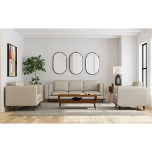 Venus Loveseat in Belfast China Beige with cherry finished wooden front