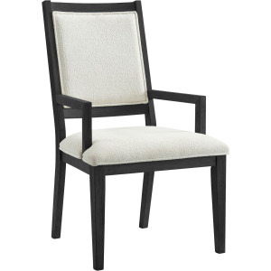 Versailles Contemporary Arm Chair with Boucle White Fabric in Black
