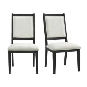 Versailles Contemporary Square Back Dining Chair with Boucle White Fabric in Black