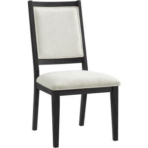 Versailles Contemporary Square Back Dining Chair with Boucle White Fabric in Black