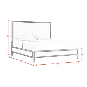 Versailles Contemporary King White Fabric Panel Bed with Low Footboard in Black