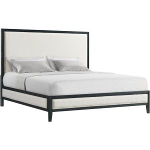 Versailles Contemporary King White Fabric Panel Bed with Low Footboard in Black