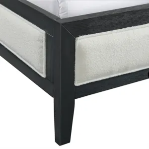 Versailles Contemporary Queen White Fabric Panel Bed with Low Footboard in Black