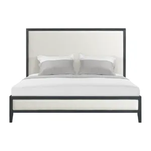Versailles Contemporary King White Fabric Panel Bed with Low Footboard in Black