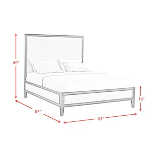 Versailles Contemporary Queen White Fabric Panel Bed with Low Footboard in Black