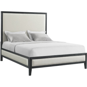 Versailles Contemporary Queen White Fabric Panel Bed with Low Footboard in Black