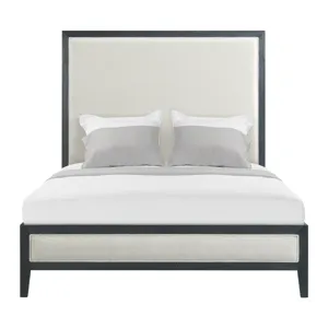 Versailles Contemporary Queen White Fabric Panel Bed with Low Footboard in Black