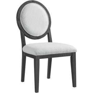 Versailles Contemporary Round Back Dining Chair with Boucle White Fabric in Black