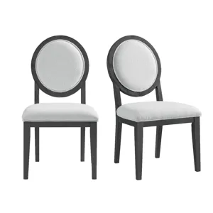 Versailles Contemporary Round Back Dining Chair with Boucle White Fabric in Black
