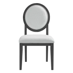 Versailles Contemporary Round Back Dining Chair with Boucle White Fabric in Black
