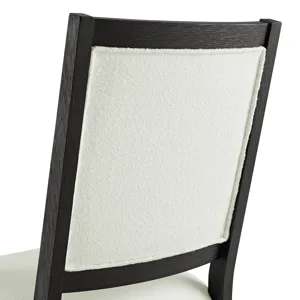Versailles Contemporary Square Back Dining Chair with Boucle White Fabric in Black