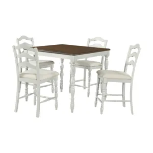 Vesta 5PC Counter Set with Uph Chairs and Brown Top in White