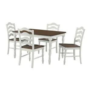 Vesta 5PC Dining Set with Brown Top in White