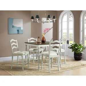 Vesta 5PC Counter Set with Uph Chairs and Brown Top in White