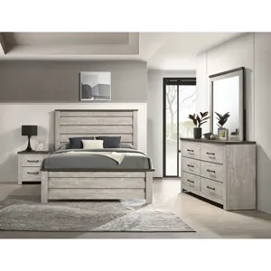 Watters Queen Panel Bed in Dark Grey and White Wash