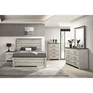 Watters Queen Panel Bed in Dark Grey and White Wash
