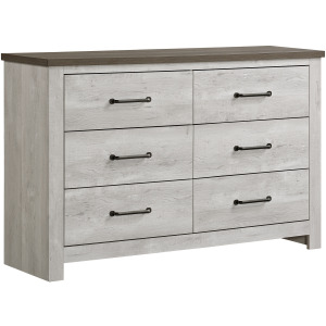 Watters 6-Drawer Dresser in Dark Grey and White Wash
