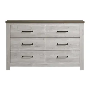 Watters 6-Drawer Dresser in Dark Grey and White Wash