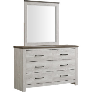 Watters Dresser and Mirror Set in Dark Grey and White Wash