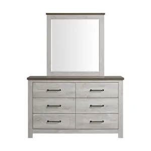 Watters Dresser and Mirror Set in Dark Grey and White Wash