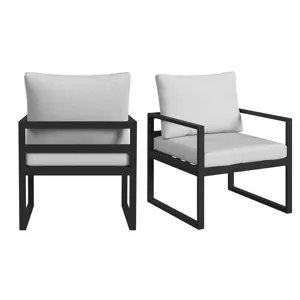 Whistler Dining Arm Chair with Olefin Beige in Whistler Black (2 Per Carton)