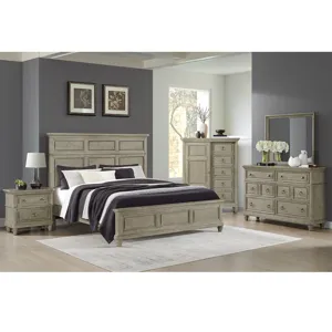 Whit-Ash King Panel Bed in Light Grey
