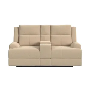 Wizard Motion Loveseat with Console in Fang Beige