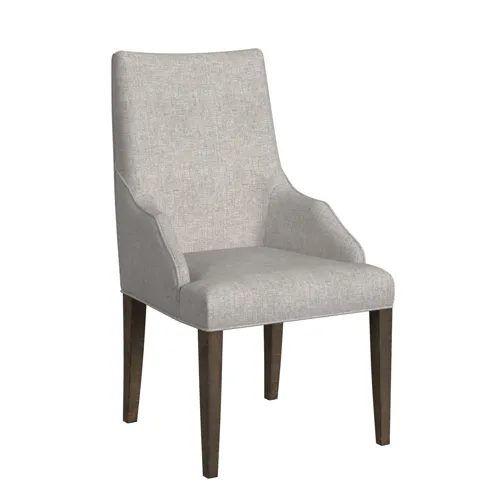 Yellowstone Dining Host Chair with Grey Fabric in Medium Brown