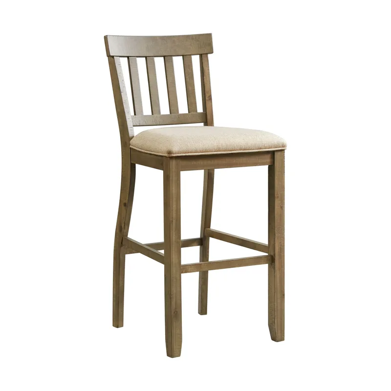 Stone 30\" Bar Slat Back Stool w/Fabric Seat Grey (2 Per Carton)