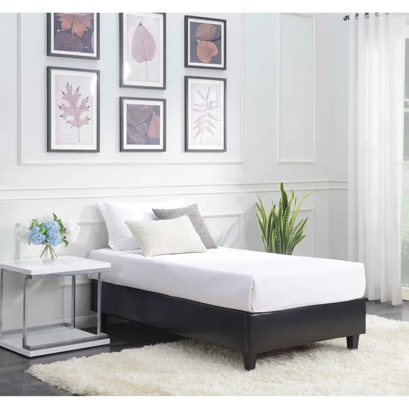 Abby Platform Twin Base Bed Black PU (3A Packing)