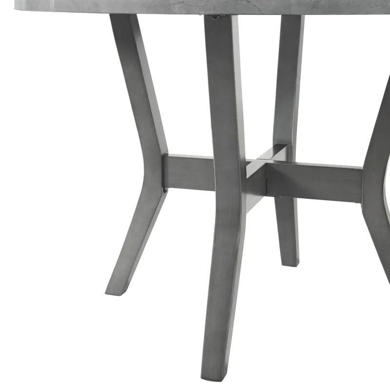 Ambridge 5PC Round Dining Set With Faux Marble Top in Brushed Grey