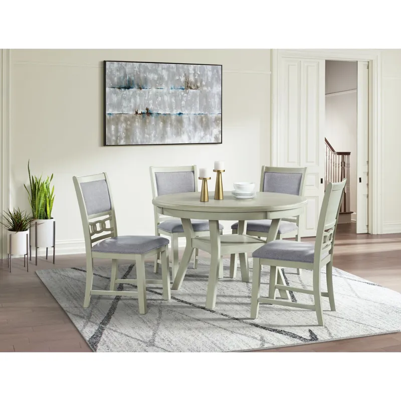 Amherst 5PC Dining Set with Table and 4 Grey Fabric Chairs in White