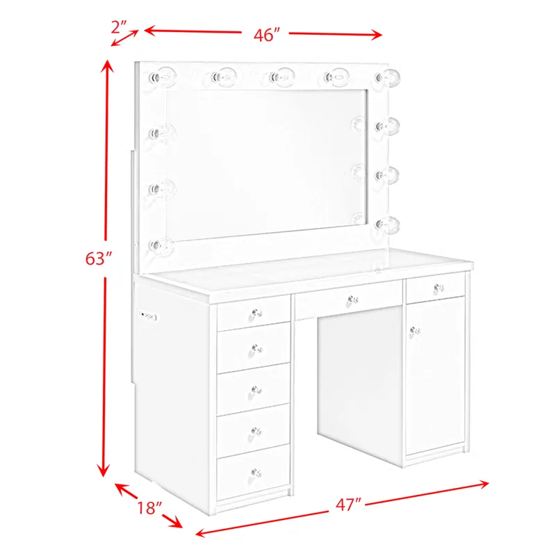 Amia Complete Dressing Table with Lightbulbs