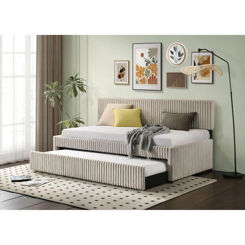 Arden Twin Daybed with Trundle in Corduroy Beige