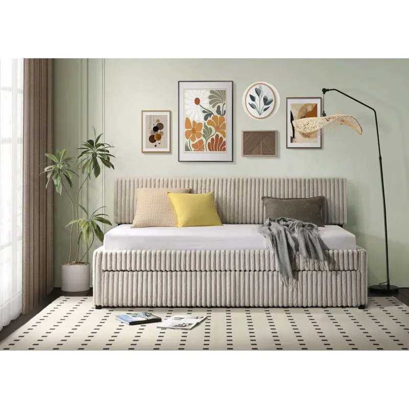 Arden Twin Daybed with Trundle in Corduroy Beige