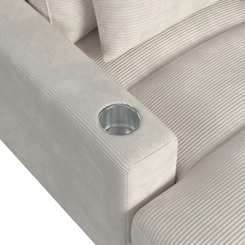 Arizona Chaise with 1 Pillow 20\", 2 Cupholders and 2 USB in Steno Beige