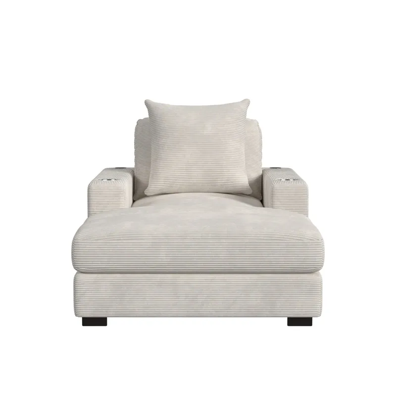 Arizona Chaise with 1 Pillow 20\", 2 Cupholders and 2 USB in Steno Beige