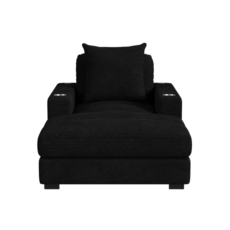 Arizona Chaise with 1 Pillow 20\", 2 Cupholders and 2 USB in Steno Black