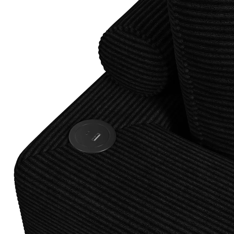 Arizona Chaise with 1 Pillow 20\", 2 Cupholders and 2 USB in Steno Black