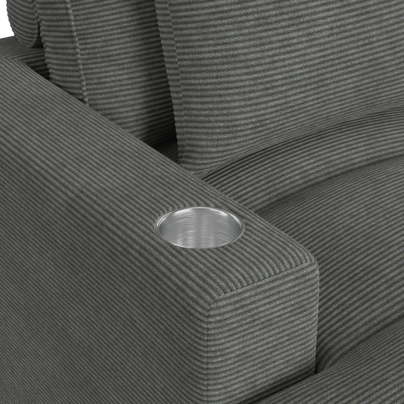 Arizona Chaise with 1 Pillow 20\", 2 Cupholders and 2 USB in Steno Charcoal