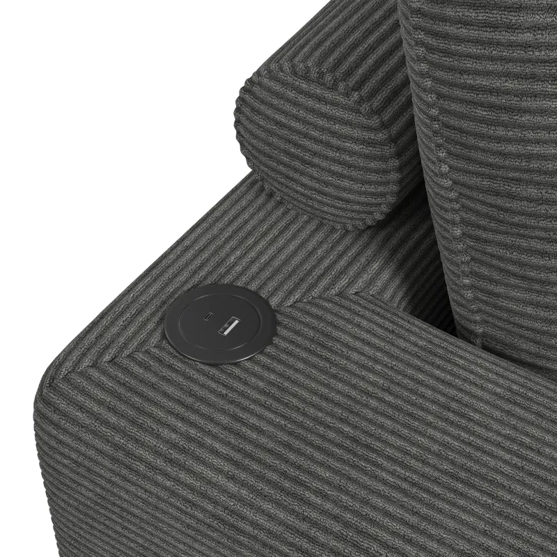 Arizona Chaise with 1 Pillow 20\", 2 Cupholders and 2 USB in Steno Charcoal