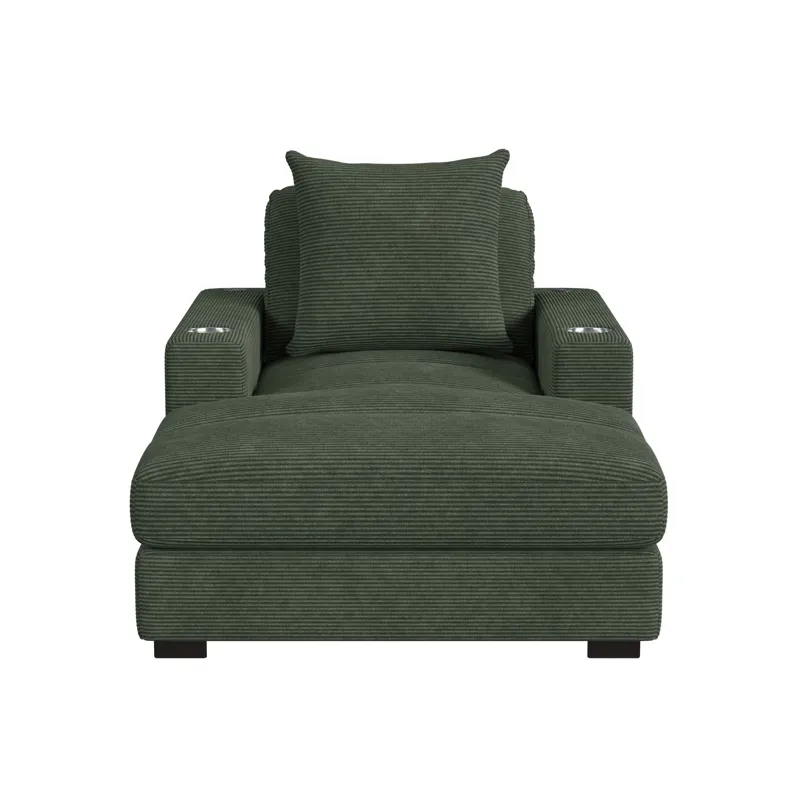 Arizona Chaise with 1 Pillow 20\", 2 Cupholders and 2 USB in Steno Olive