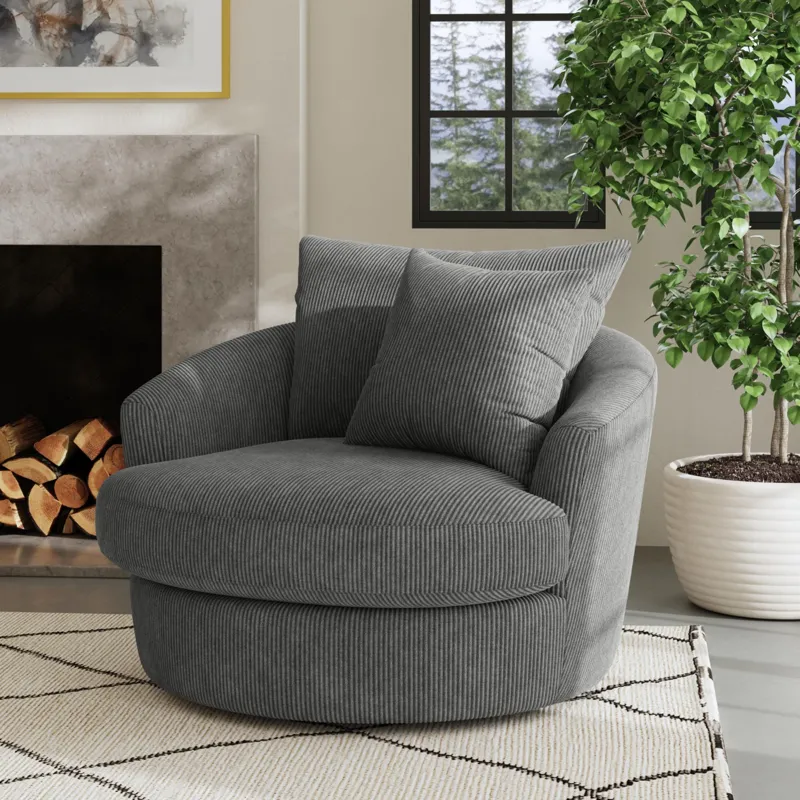 Arizona Swivel Chair with 1 pillow 20\" in Steno Charcoal